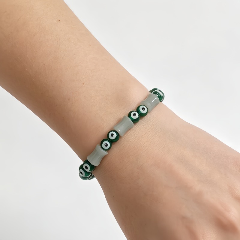 Light Luxury Multi-Piece Bamboo Knot & Green Demon Eye Bead Bracelet